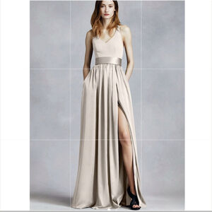 White by Vera Wang Halter Champagne Formal Maxi Dress